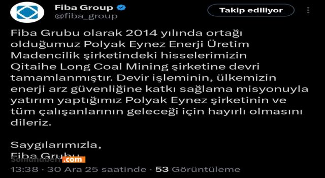 Fiba Grubu, Polyak Eynez’deki Hisselerini Çinli Şirkete Devretti