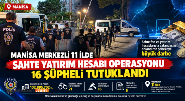 Manisa merkezli sahte yatırım hesabı operasyonunda 16 şüpheli tutuklandı